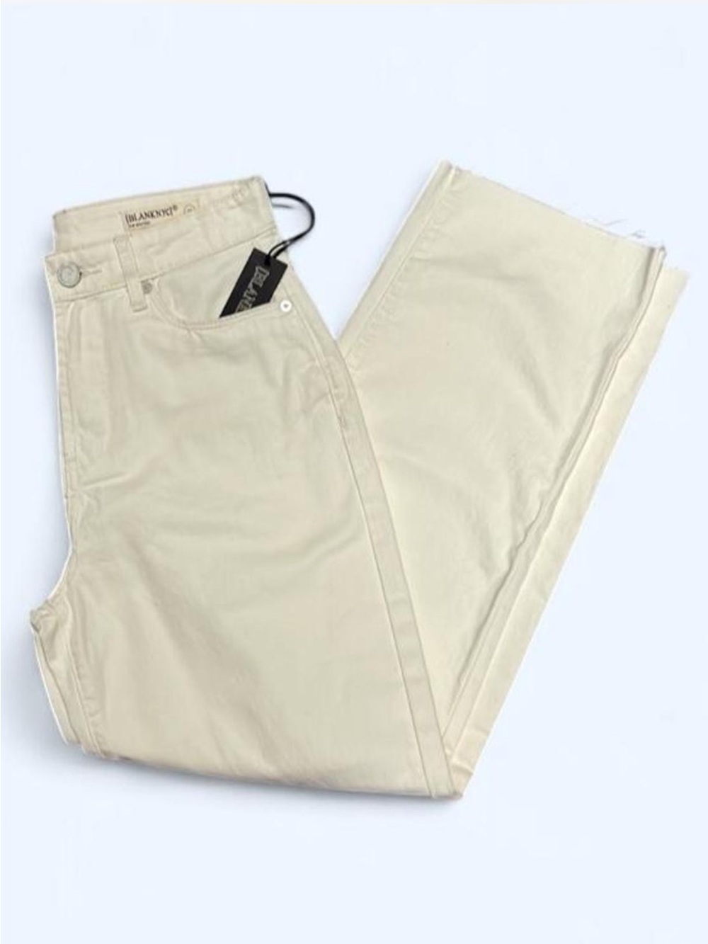 NWT BlankNYC The Baxter Ribcage Straight Leg Raw Hem 100% Cotton Jeans Ivory 26
